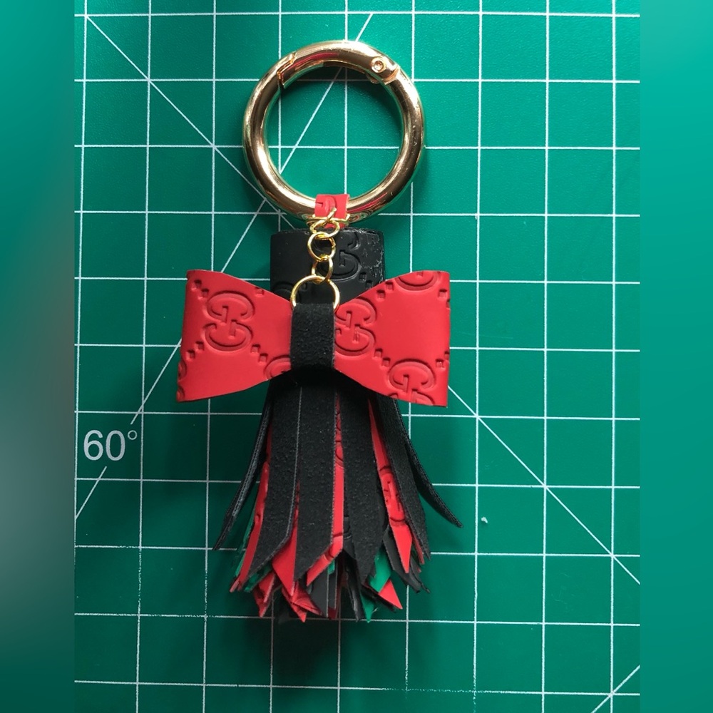 Designer-Inspired Red & Black Tassel Keychain with Bow